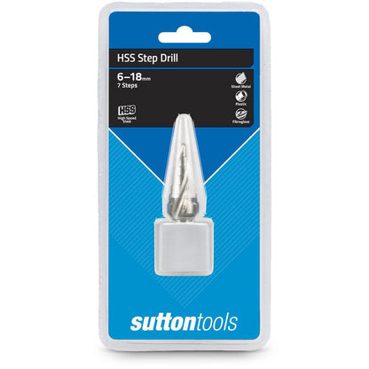 SUTTON 6-18mm 7-Step HSS Spiral Flute Step Drill Bit