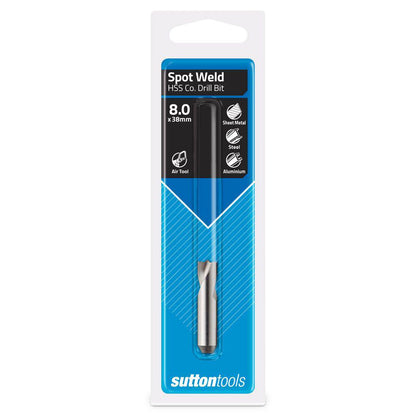 SUTTON 8.0 x 38mm HSS-Cobalt Spot Weld Dril Bit - Pneumatic Disconnectors
