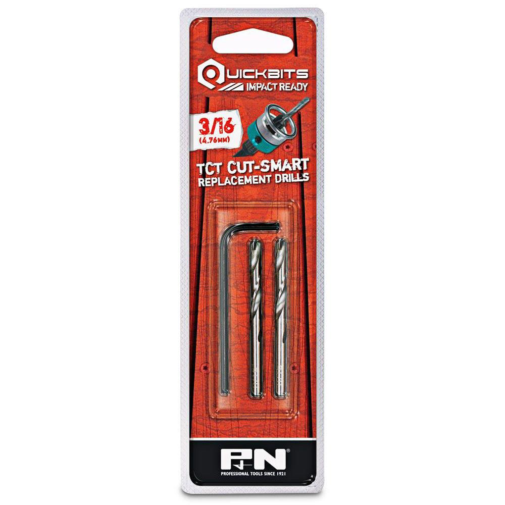SUTTON QUICKBITS 3 16inch TCT Pilot Drill Bits w. Allen Key - TCT CUT-SMART - 2 Piece