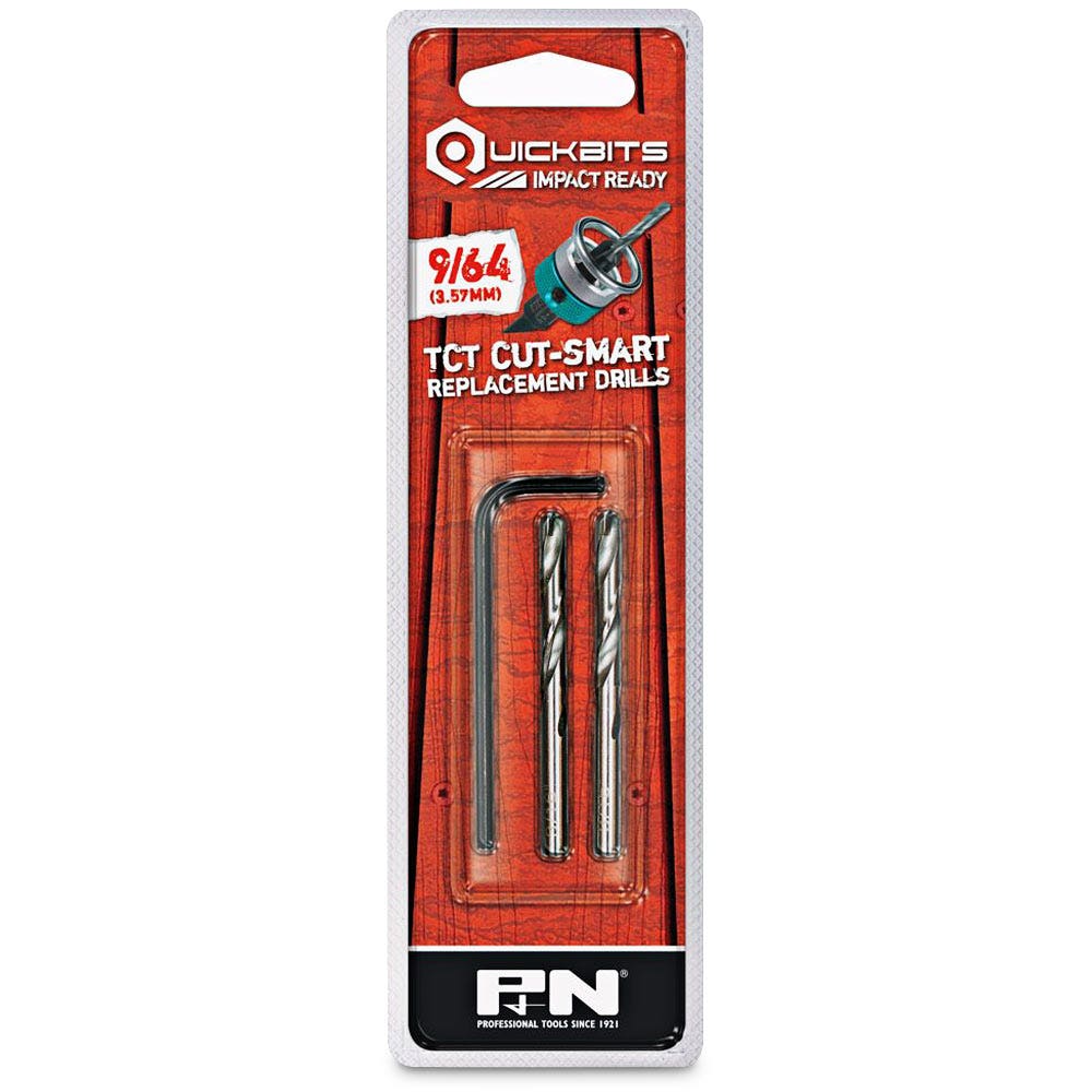 SUTTON QUICKBITS 9 64inch TCT Pilot Drill Bits w. Allen Key - TCT CUT-SMART - 2 Piece