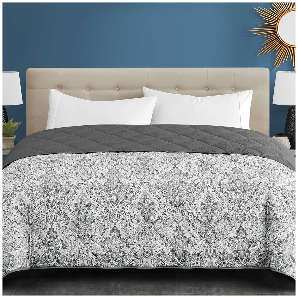 Season's Collection Down Alternative Blanket King Grey Damask