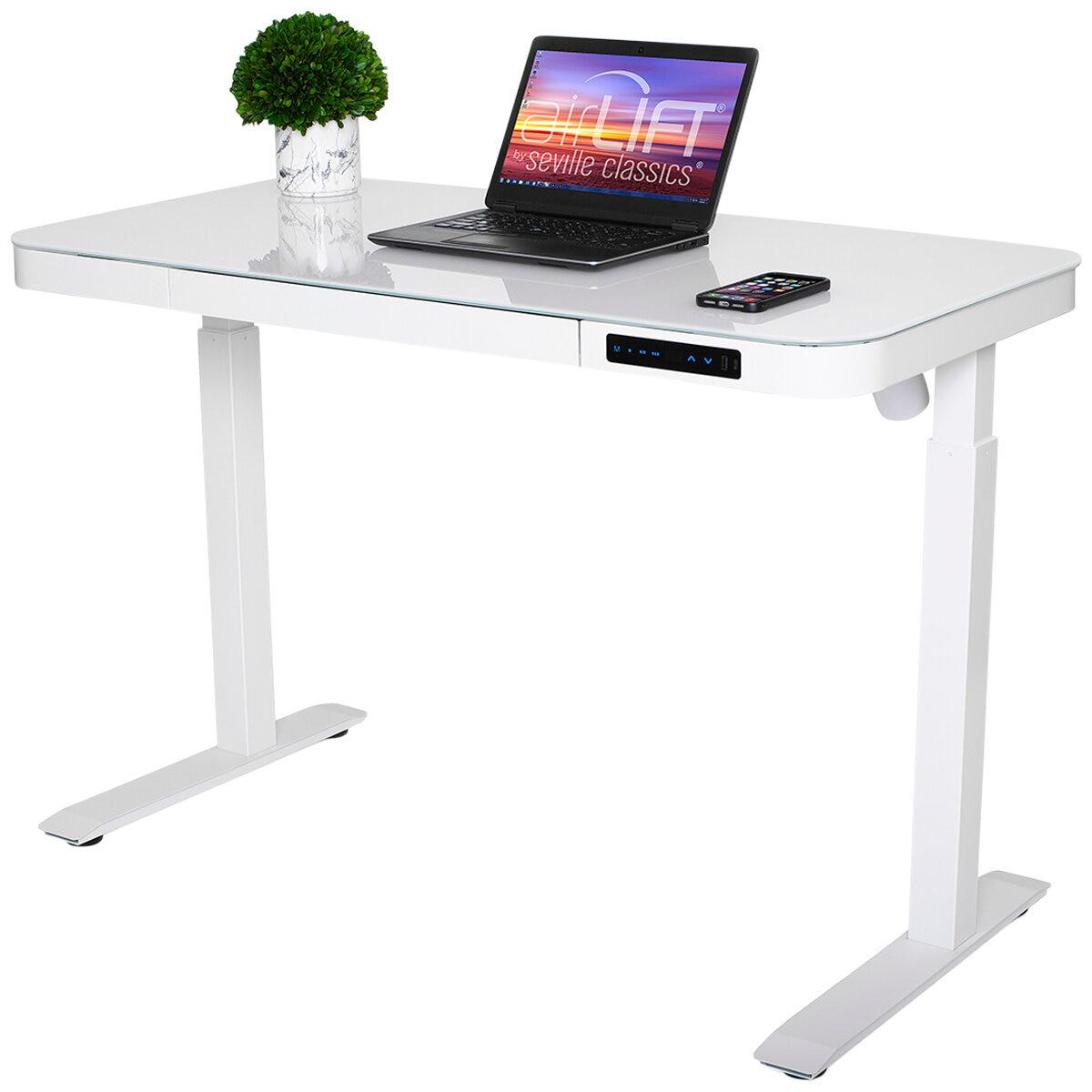 Seville Classics Air Lift Height Adjustable Electric Desk with Drawer