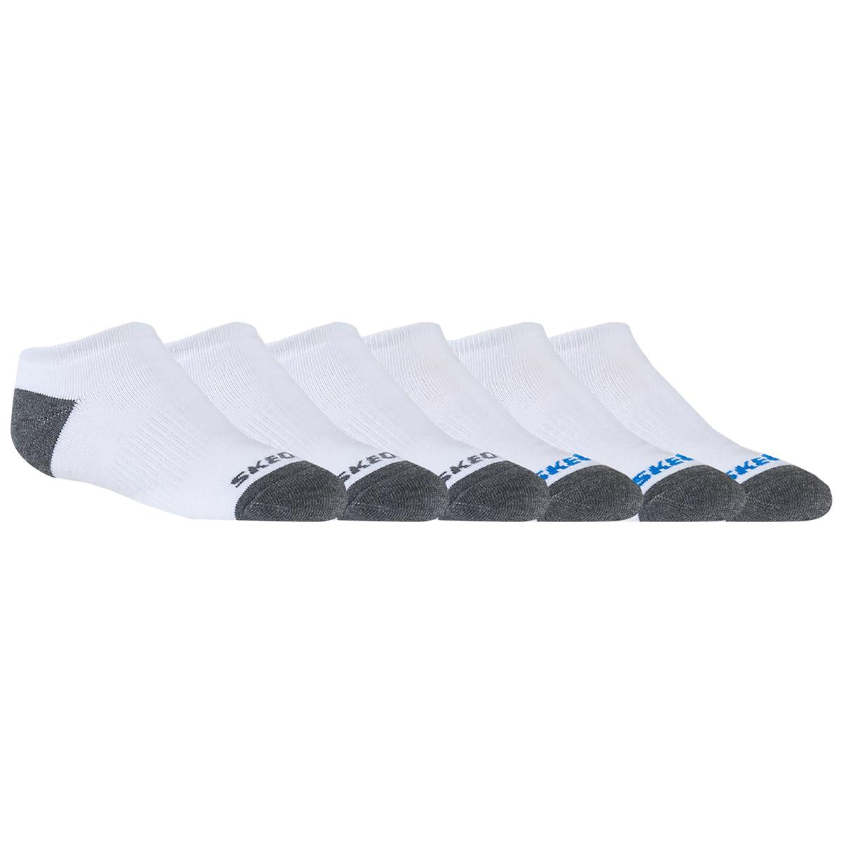 Skechers Boys' No Show Socks 6pk White and Blue