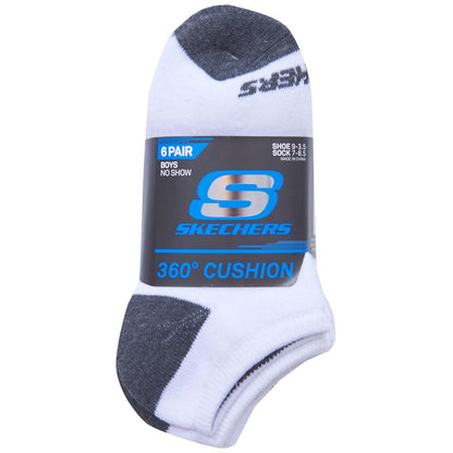 Skechers Boys' No Show Socks 6pk White and Blue