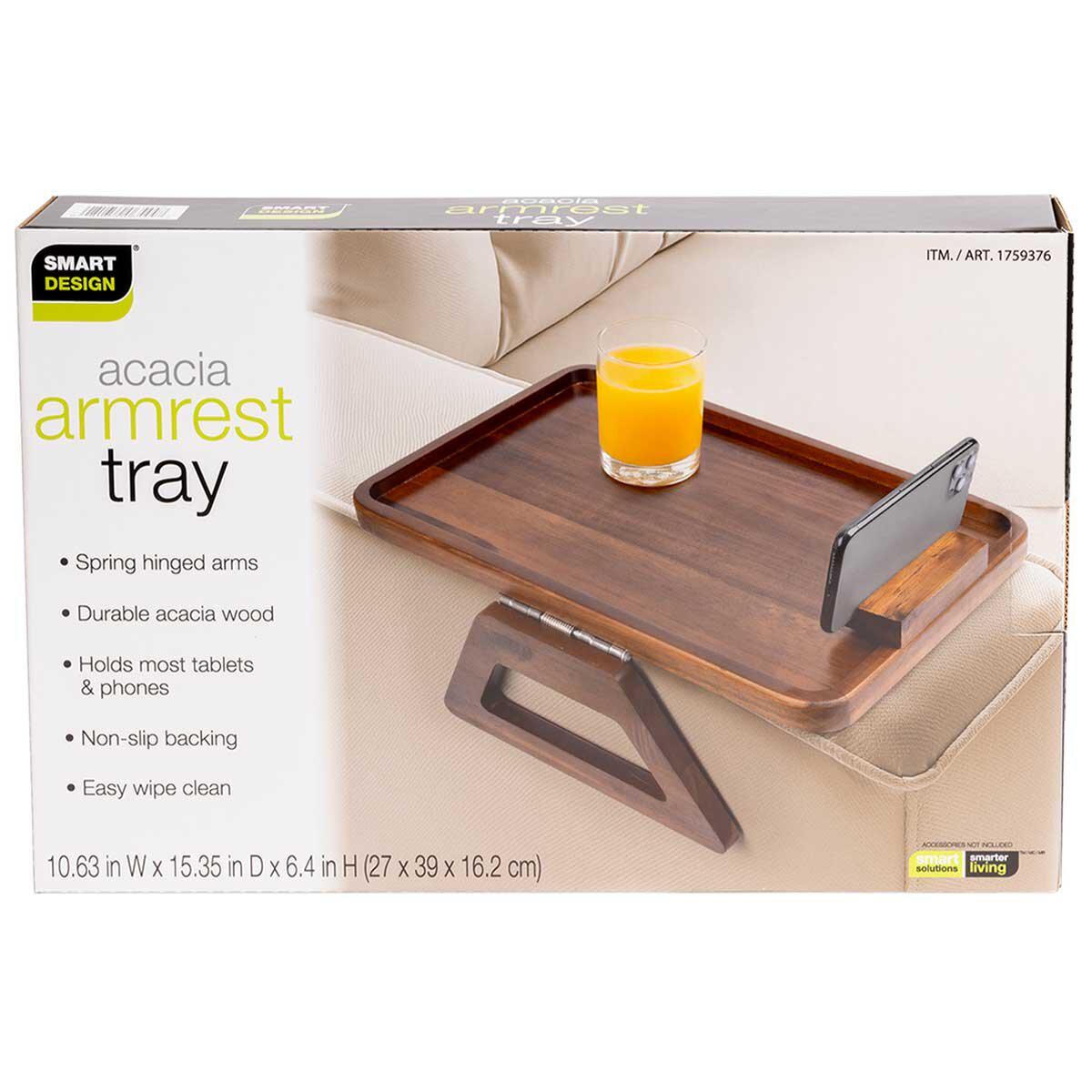 Smart Design Acacia Sofa Armrest Tray