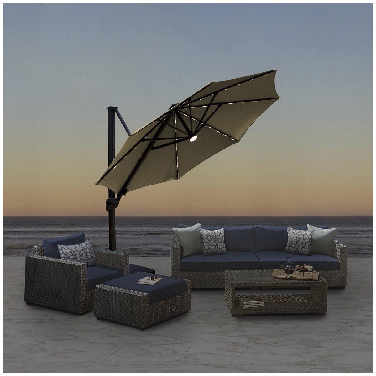 Solar Round LED Cantilever Umbrella 3.35M With Base Mushroom