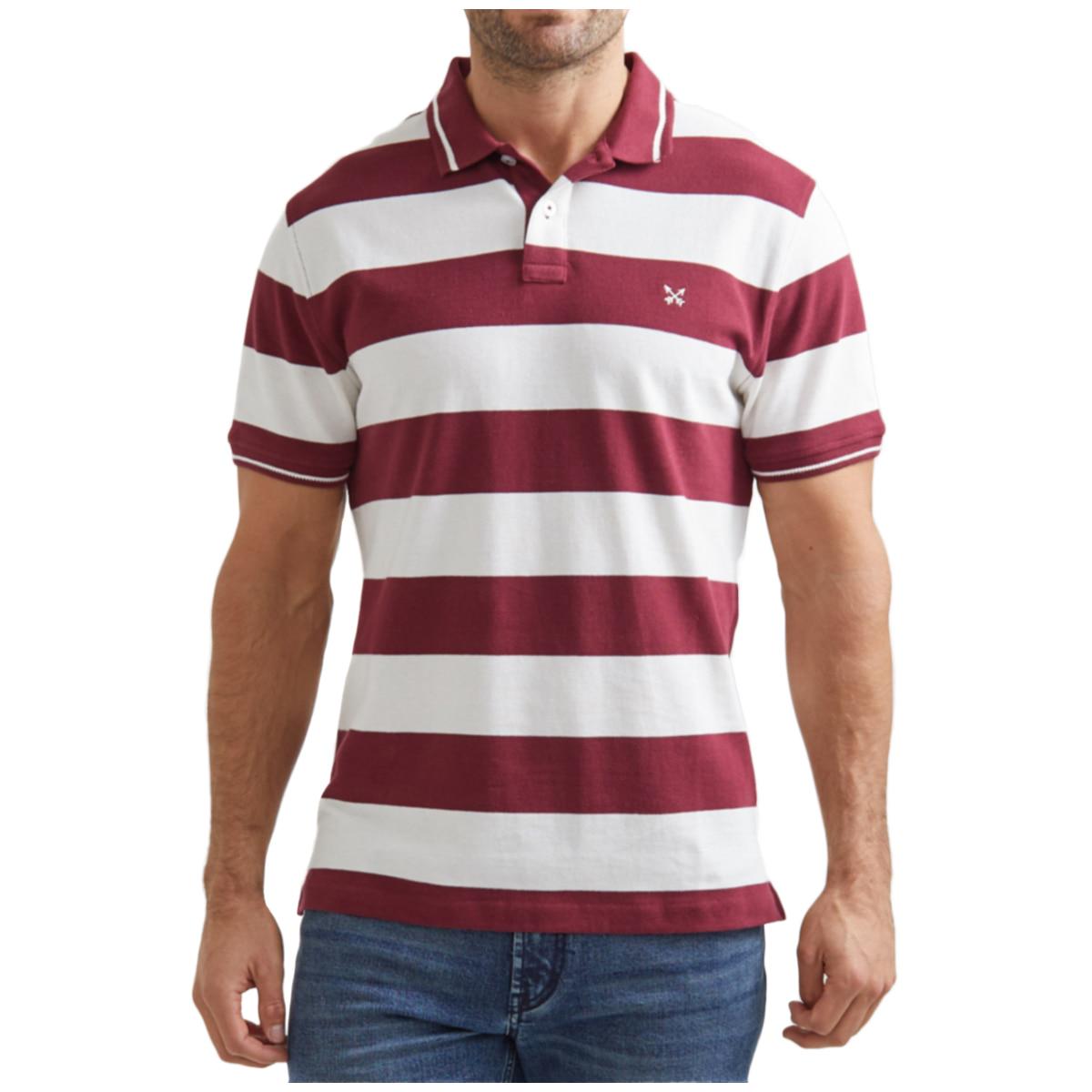 Sportscraft Men's Striped Polo Burgundy and White
