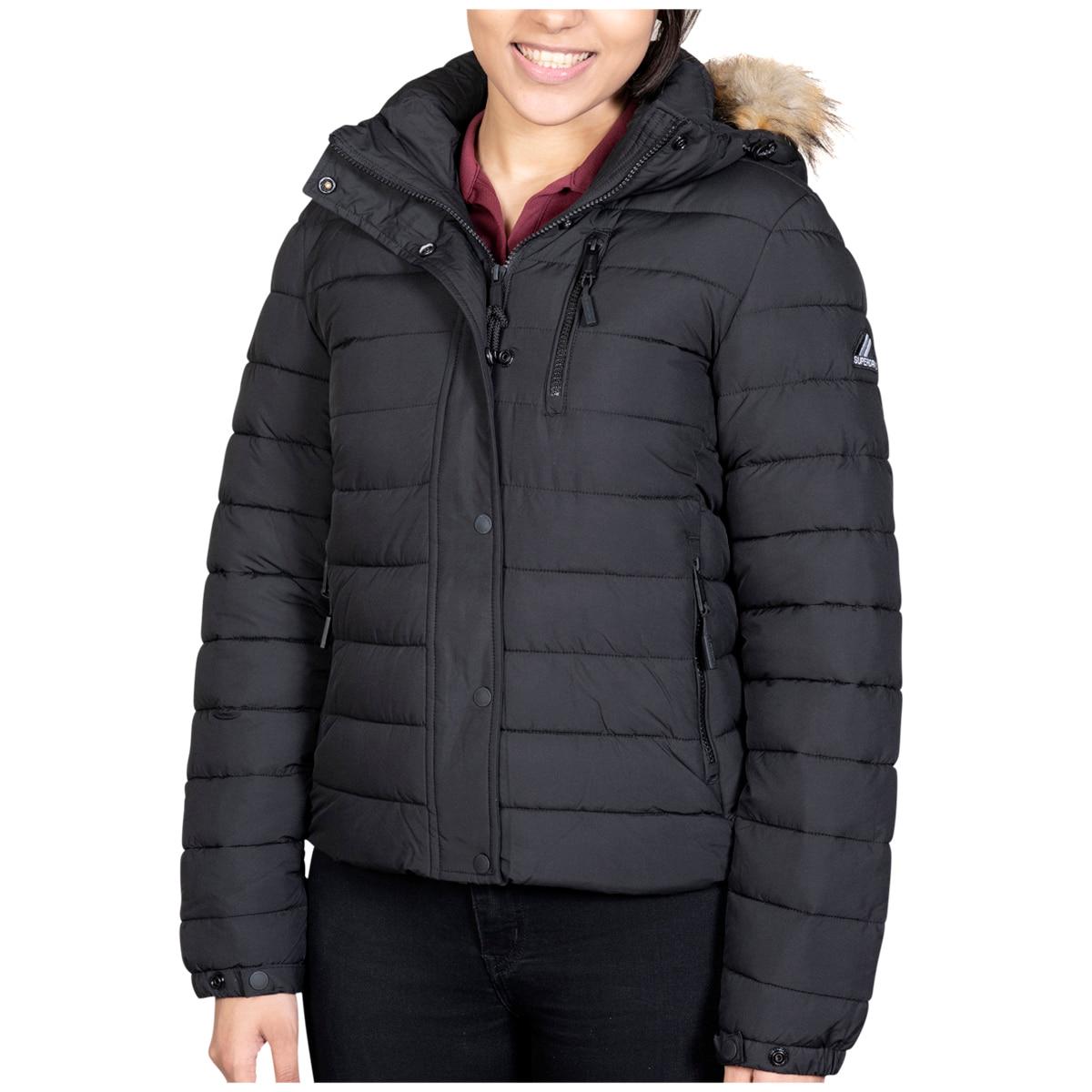 Superdry Womens Faux Fur Fuji Hooded Jacket Navy