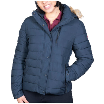 Superdry Womens Faux Fur Fuji Hooded Jacket Navy