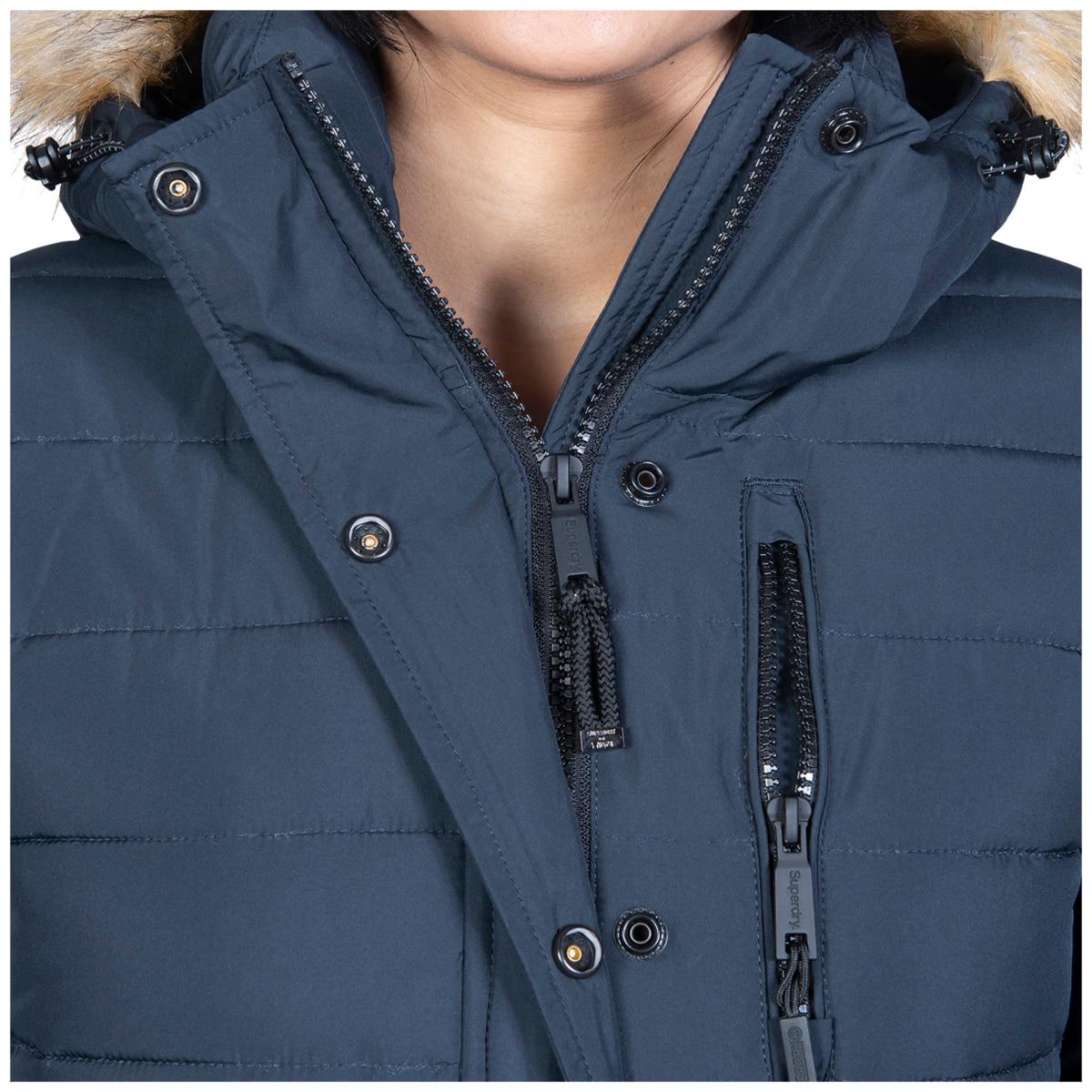 Superdry Womens Faux Fur Fuji Hooded Jacket Navy
