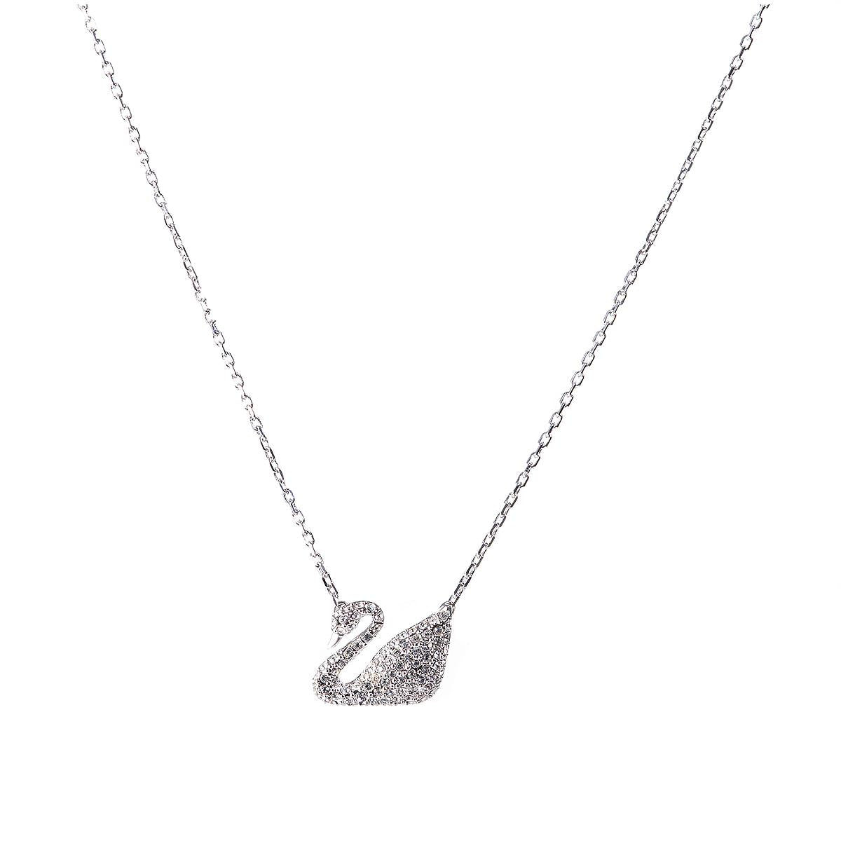 Swarovski Iconic Swan Necklace Black and Rose Gold Tone Plated