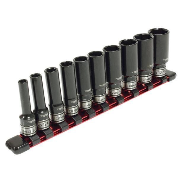 TTI 10 Piece 3 8inch Drive Metric Deep Impact Socket Rail Set TT38D10ISSM