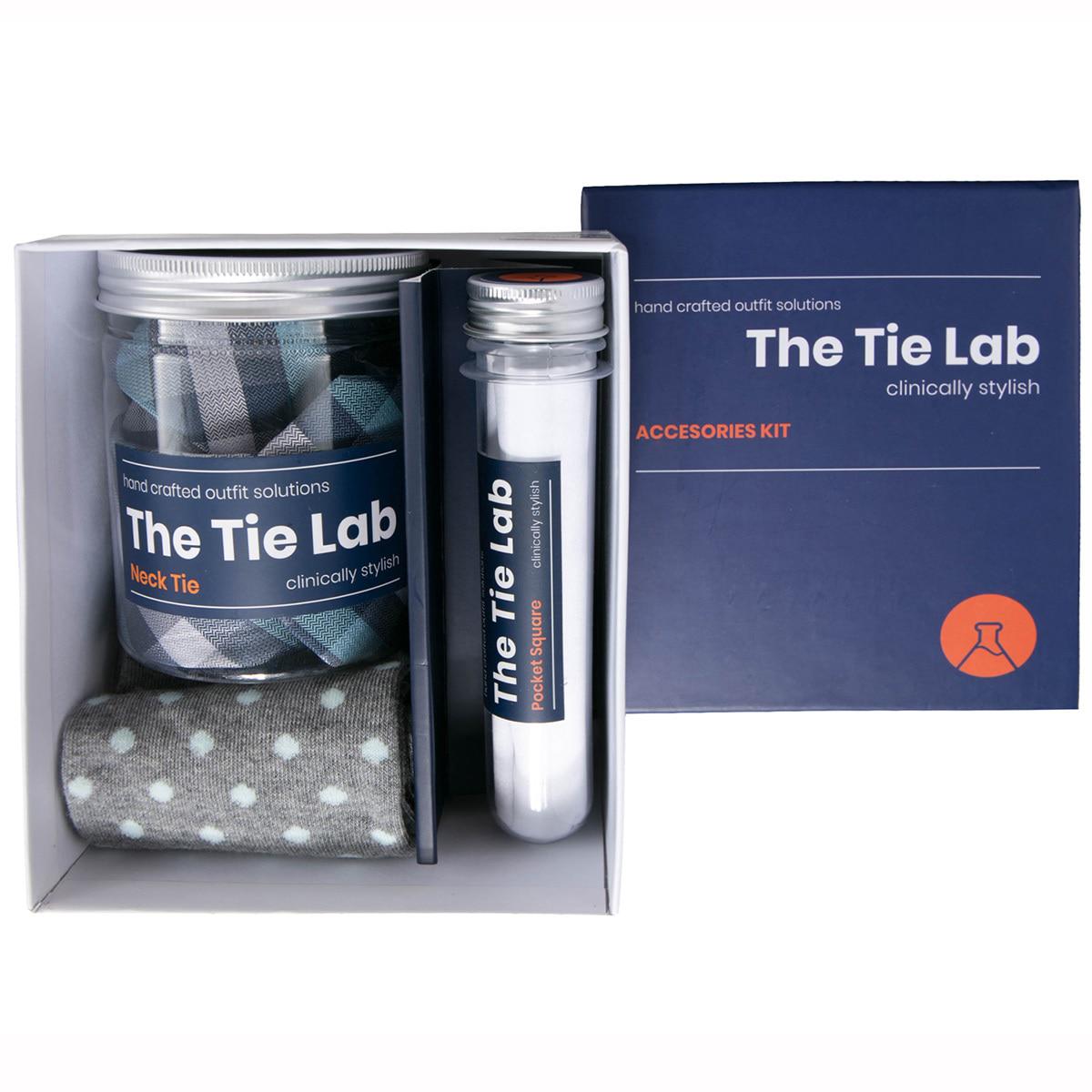 The Tie Lab Handcrafted Tie Gift Set Grey Green Check Tie