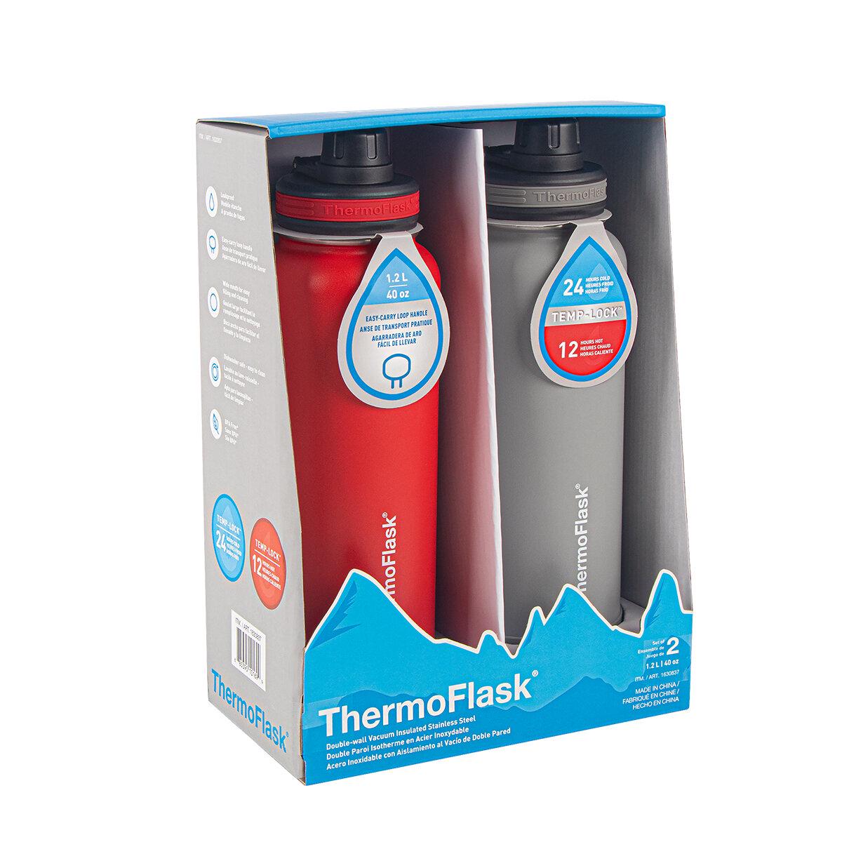 ThermoFlask Insulated Stainless Steel Bottle 2 x 1.2L Red Grey