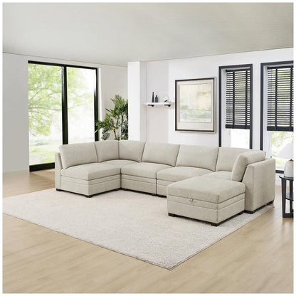 Thomasville 6 Piece Fabric Modular Sectional With Storage Ottoman