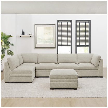 Thomasville 6 Piece Fabric Modular Sectional With Storage Ottoman