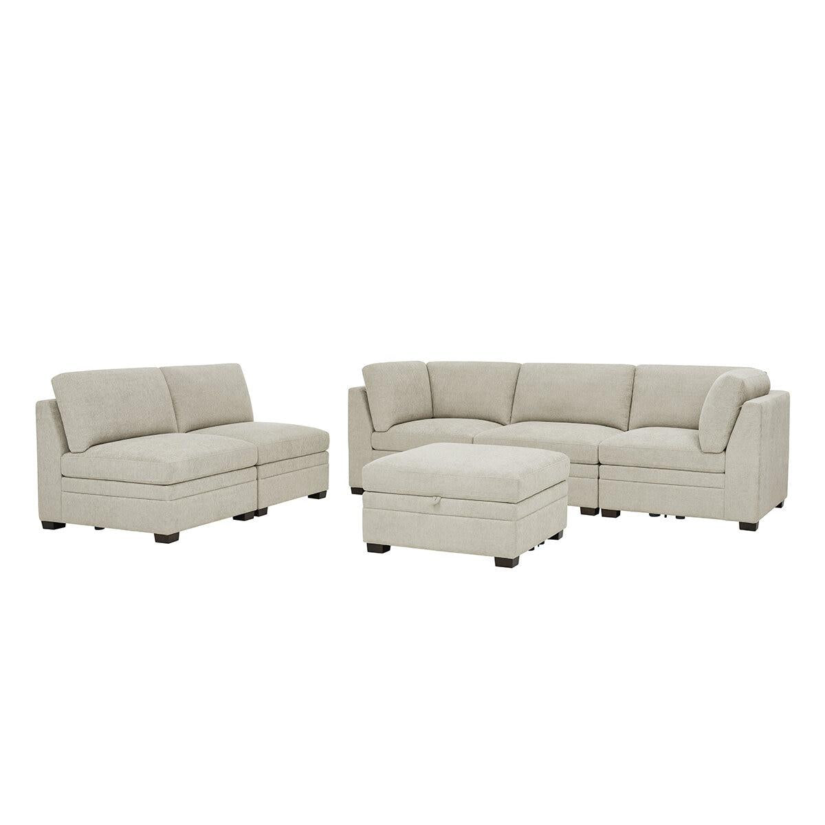 Thomasville 6 Piece Fabric Modular Sectional With Storage Ottoman