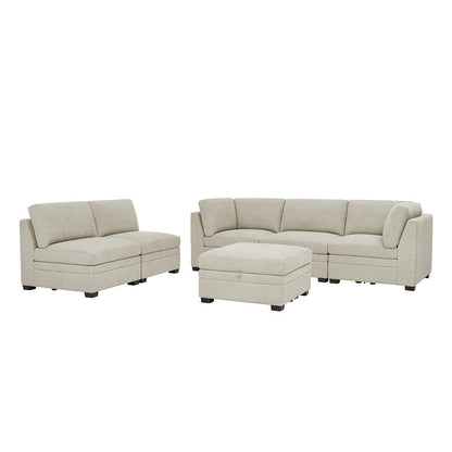 Thomasville 6 Piece Fabric Modular Sectional With Storage Ottoman