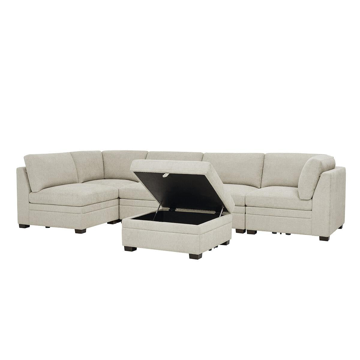 Thomasville 6 Piece Fabric Modular Sectional With Storage Ottoman