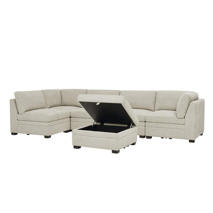 Thomasville 6 Piece Fabric Modular Sectional With Storage Ottoman