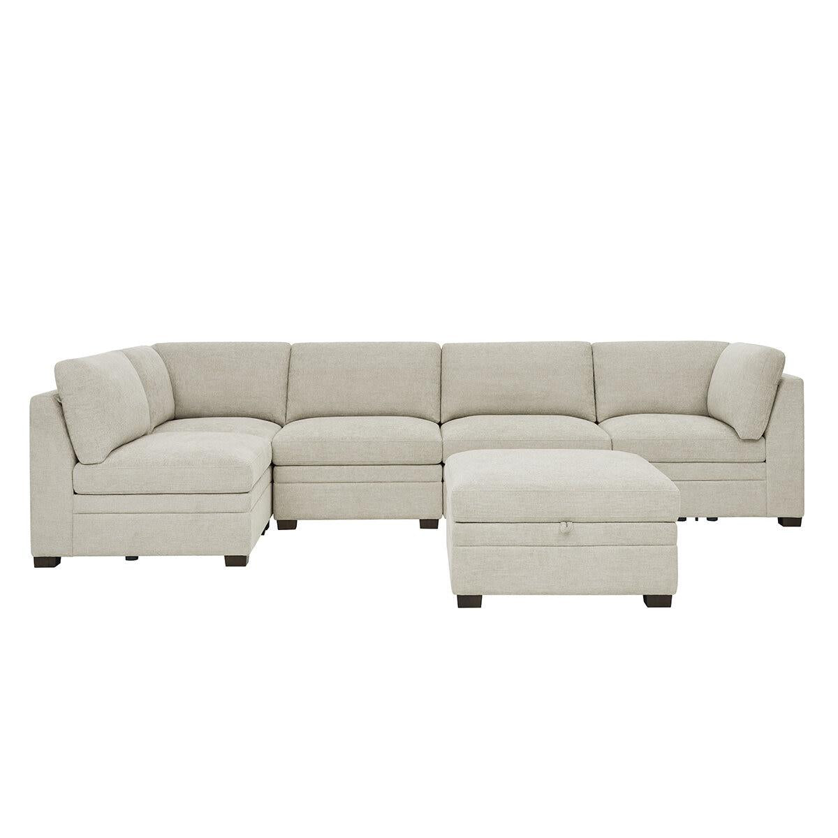 Thomasville 6 Piece Fabric Modular Sectional With Storage Ottoman