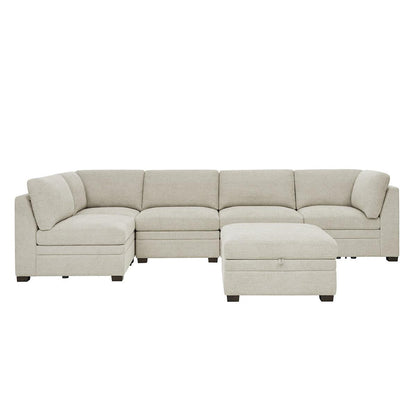 Thomasville 6 Piece Fabric Modular Sectional With Storage Ottoman
