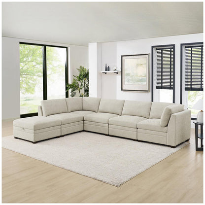 Thomasville 6 Piece Fabric Modular Sectional With Storage Ottoman