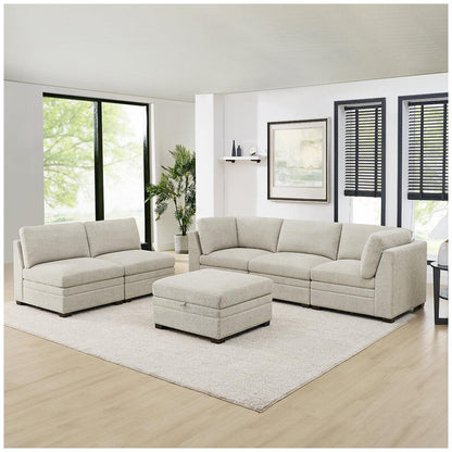 Thomasville 6 Piece Fabric Modular Sectional With Storage Ottoman