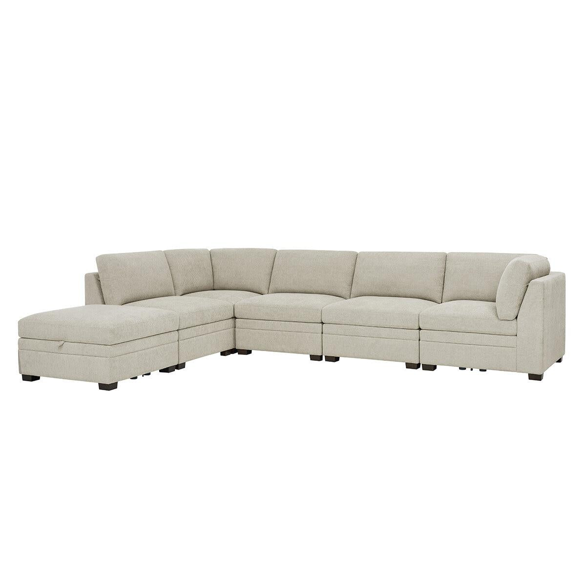 Thomasville 6 Piece Fabric Modular Sectional With Storage Ottoman