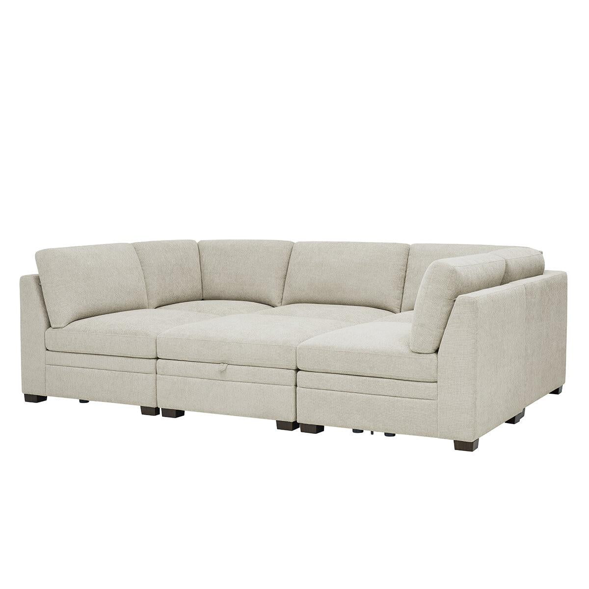 Thomasville 6 Piece Fabric Modular Sectional With Storage Ottoman
