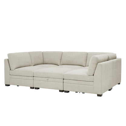Thomasville 6 Piece Fabric Modular Sectional With Storage Ottoman