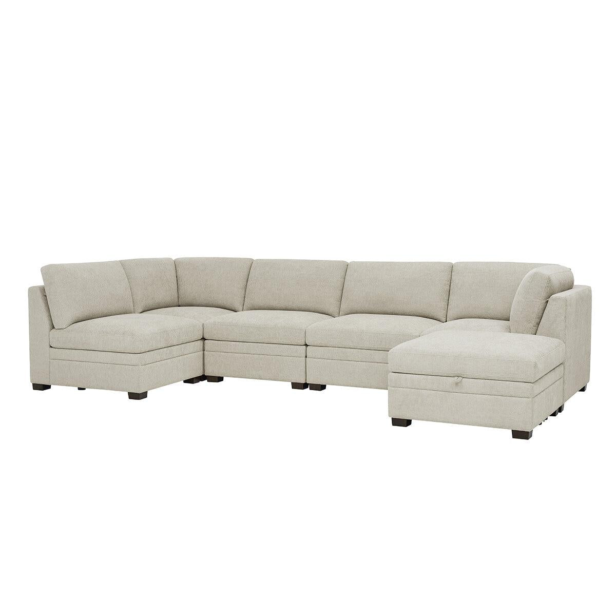 Thomasville 6 Piece Fabric Modular Sectional With Storage Ottoman