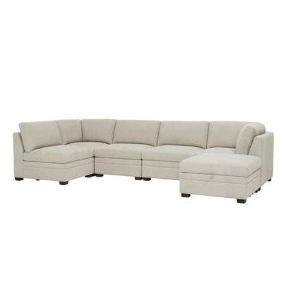 Thomasville 6 Piece Fabric Modular Sectional With Storage Ottoman