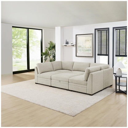 Thomasville 6 Piece Fabric Modular Sectional With Storage Ottoman