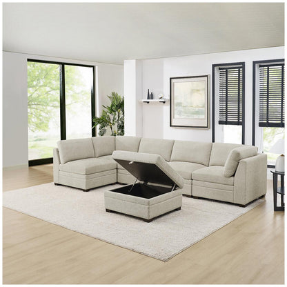 Thomasville 6 Piece Fabric Modular Sectional With Storage Ottoman