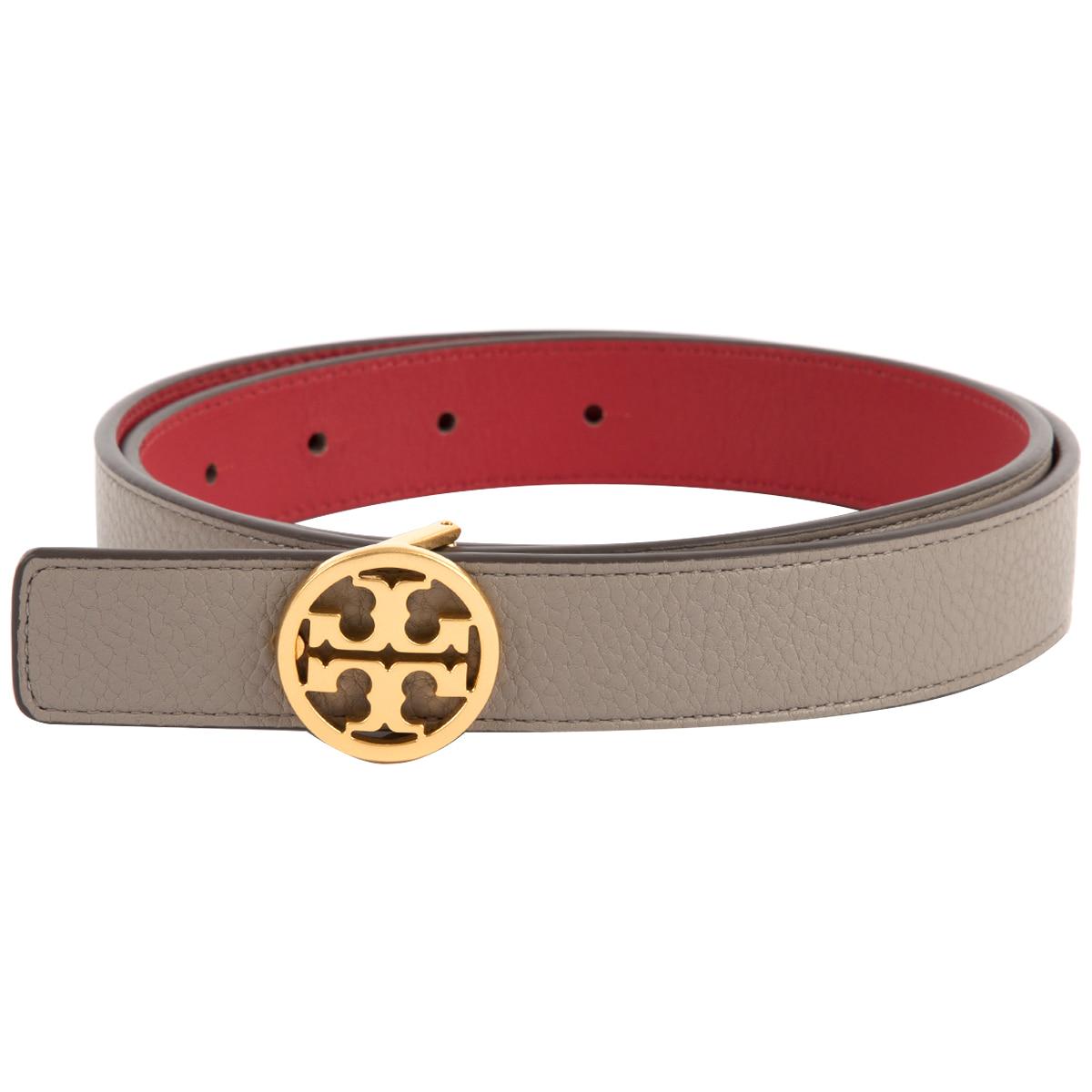 Tory Burch Women's Reversible Logo Belt Grey, Red and Gold