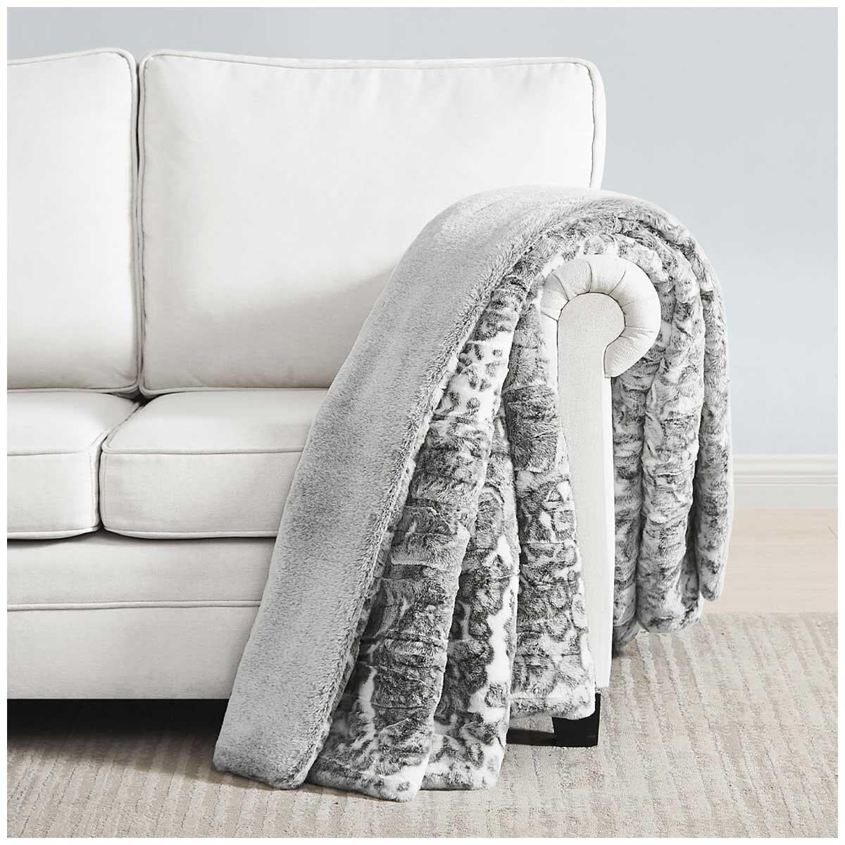 Truly Soft Rabbit Faux Fur Throw 152 x 178cm Snow Cat