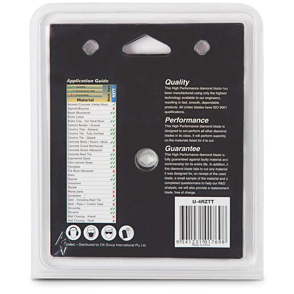 UNITEC 105mm Turbo Continuous Rim Diamond Blade for Ceramic Cutting - RAZORCUT-TILE U-4RZTT
