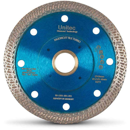 UNITEC 105mm Turbo Continuous Rim Diamond Blade for Ceramic Cutting - RAZORCUT-TILE U-4RZTT