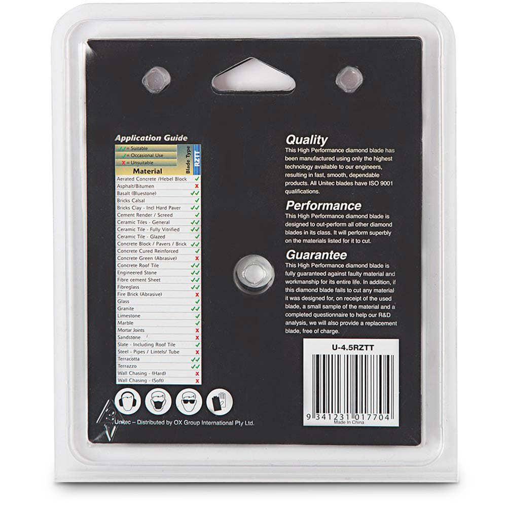 UNITEC 115mm Turbo Continuous Rim Diamond Blade for Ceramic Cutting - RAZORCUT-TILE U-45RZTT