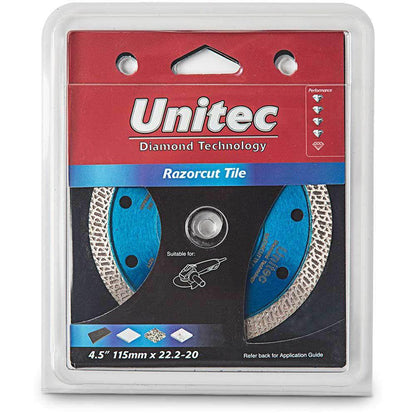 UNITEC 115mm Turbo Continuous Rim Diamond Blade for Ceramic Cutting - RAZORCUT-TILE U-45RZTT