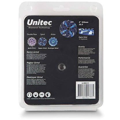 UNITEC 125mm 10-Segment Spiral Diamond Grinding Cup - RAPTOR U-5RG10