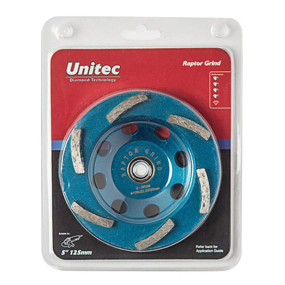 UNITEC 125mm 6-Segment Spiral Diamond Grinding Cup - RAPTOR U-5RG6