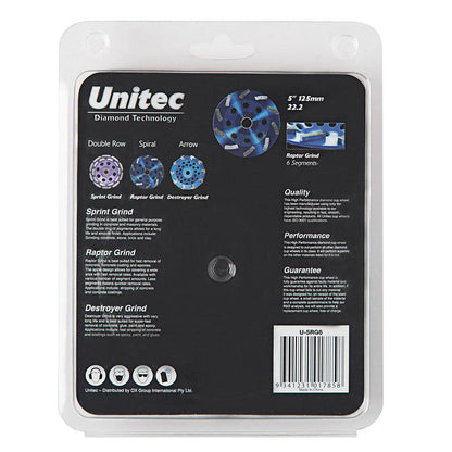 UNITEC 125mm 6-Segment Spiral Diamond Grinding Cup - RAPTOR U-5RG6