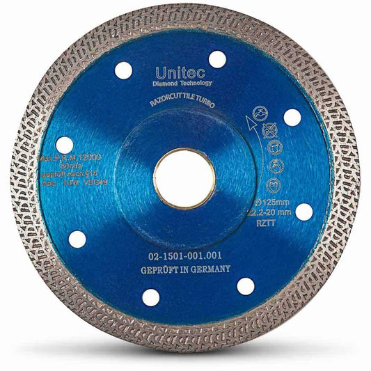 UNITEC 125mm Turbo Continuous Rim Diamond Blade for Ceramic Cutting - RAZORCUT-TILE U-5RZTT