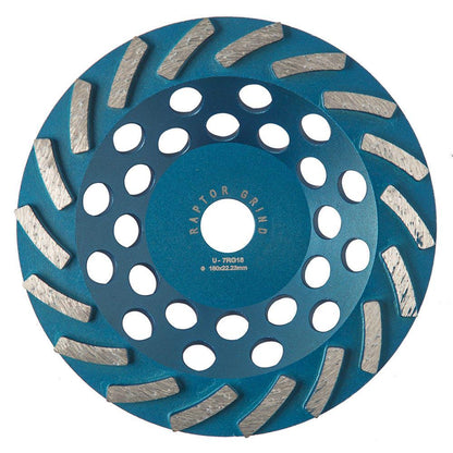 UNITEC 180mm 18-Segment Spiral Diamond Grinding Cup - RAPTOR U-7RG18