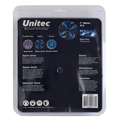 UNITEC 180mm 18-Segment Spiral Diamond Grinding Cup - RAPTOR U-7RG18