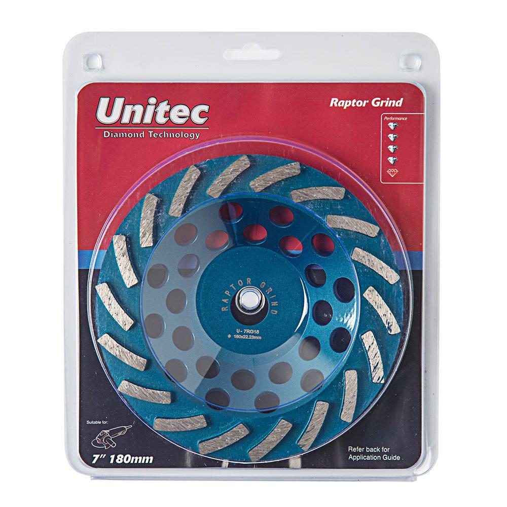 UNITEC 180mm 18-Segment Spiral Diamond Grinding Cup - RAPTOR U-7RG18