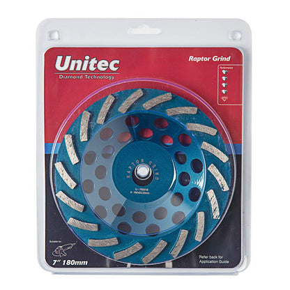 UNITEC 180mm 18-Segment Spiral Diamond Grinding Cup - RAPTOR U-7RG18