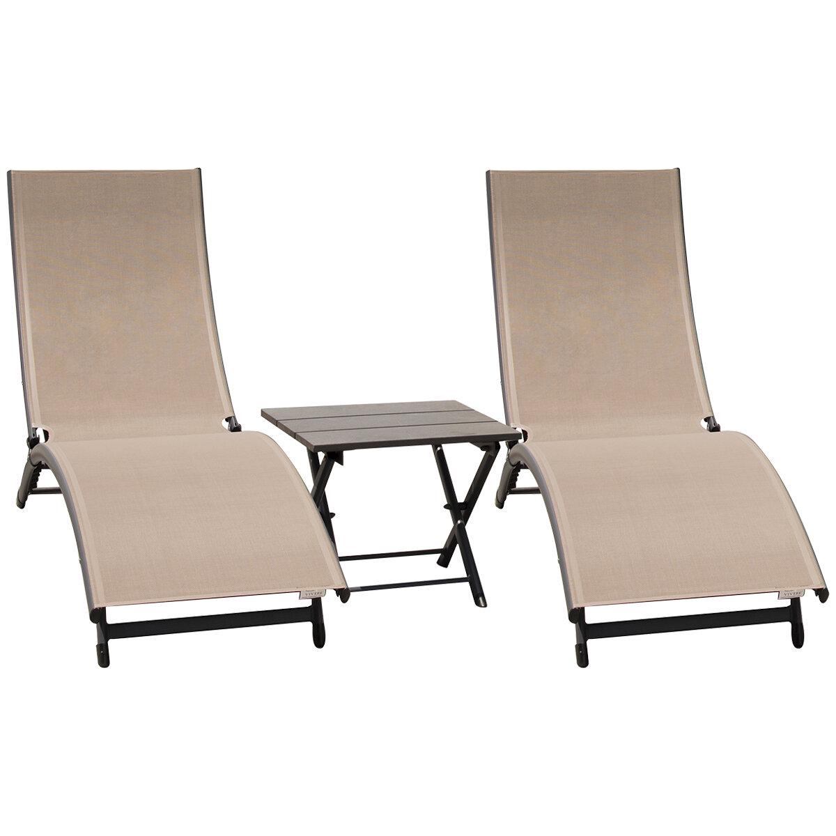 Vivere Coral Springs Chaise Lounge And Table 3 Piece Set Macchiato